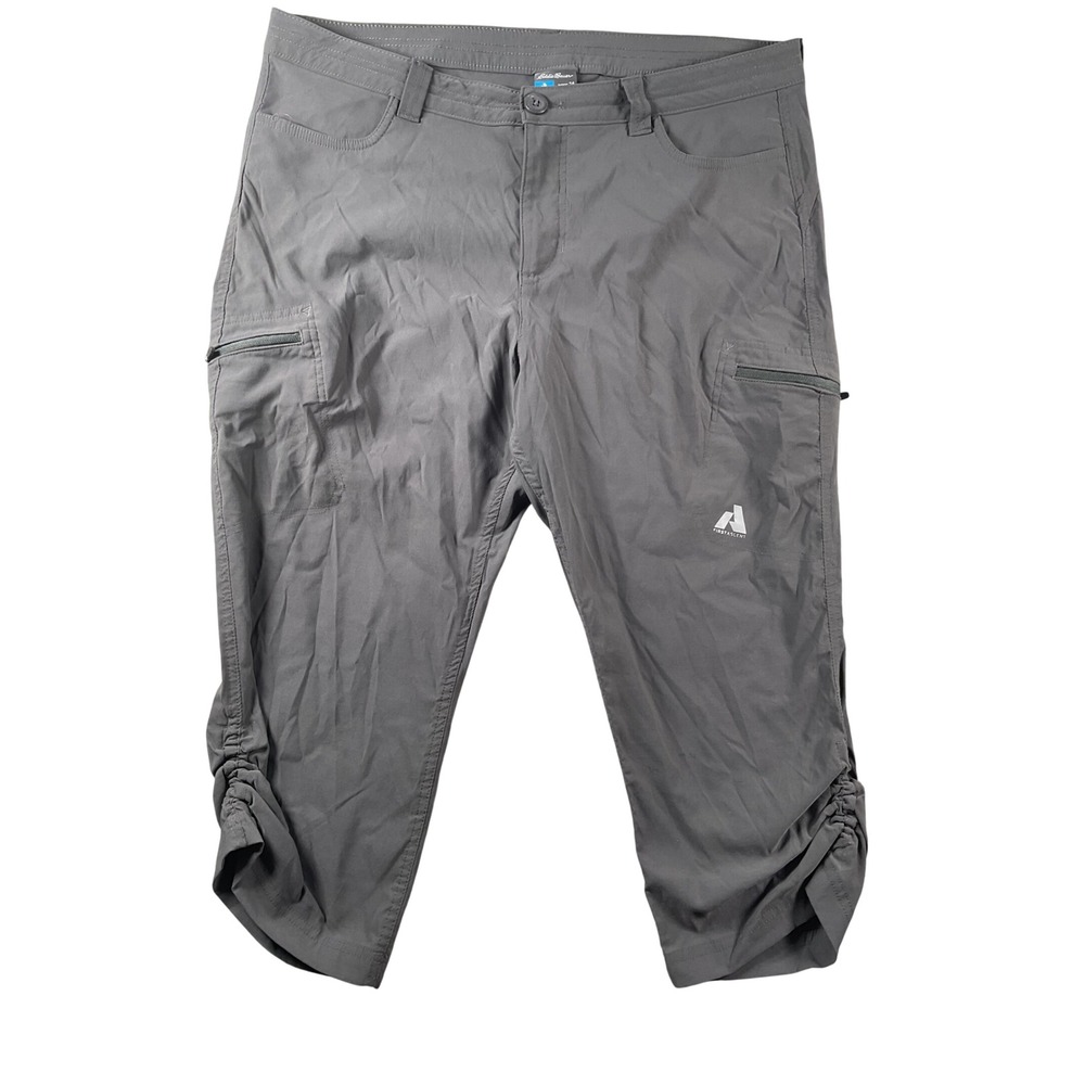 Eddie Bauer First Ascent Capri Pants Womens 14 Grey Ruched Hiking Outdoor